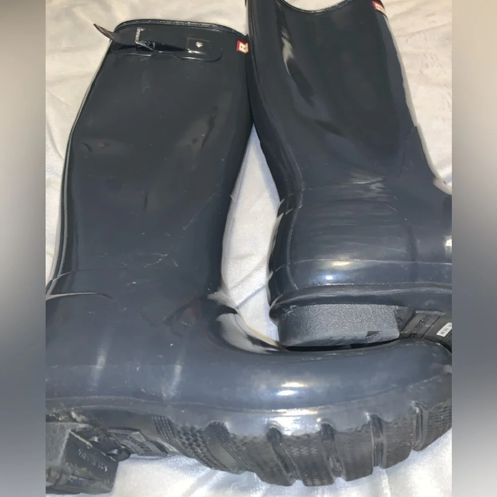Hunter Glossy dark gray tall Rain Boots classic size 8